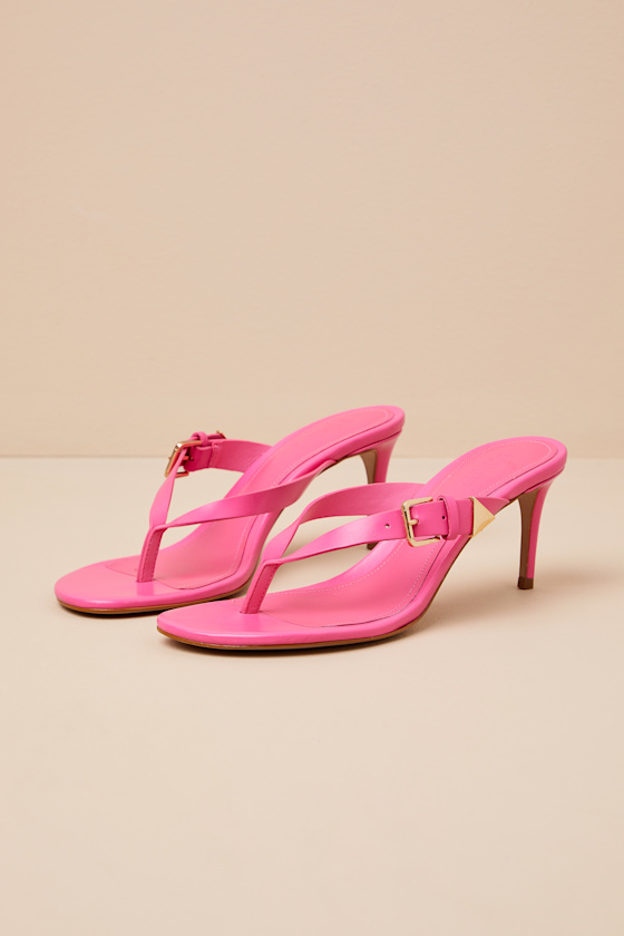 Schutz Ethel Confetti Pink High Heel Buckle Thong Sandals