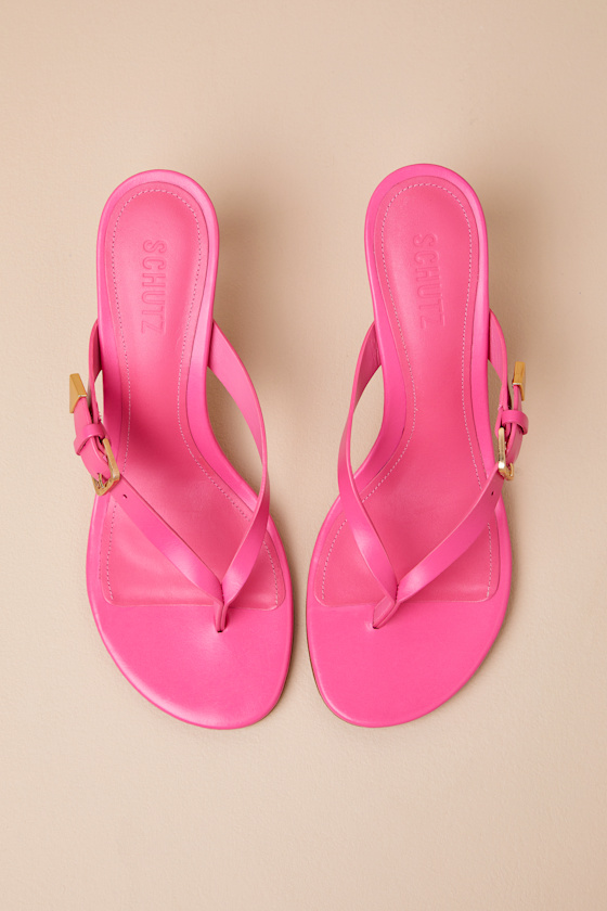 Schutz Ethel Confetti Pink High Heel Buckle Thong Sandals