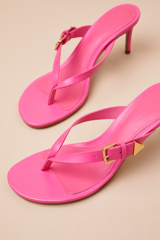 Schutz Ethel Confetti Pink High Heel Buckle Thong Sandals