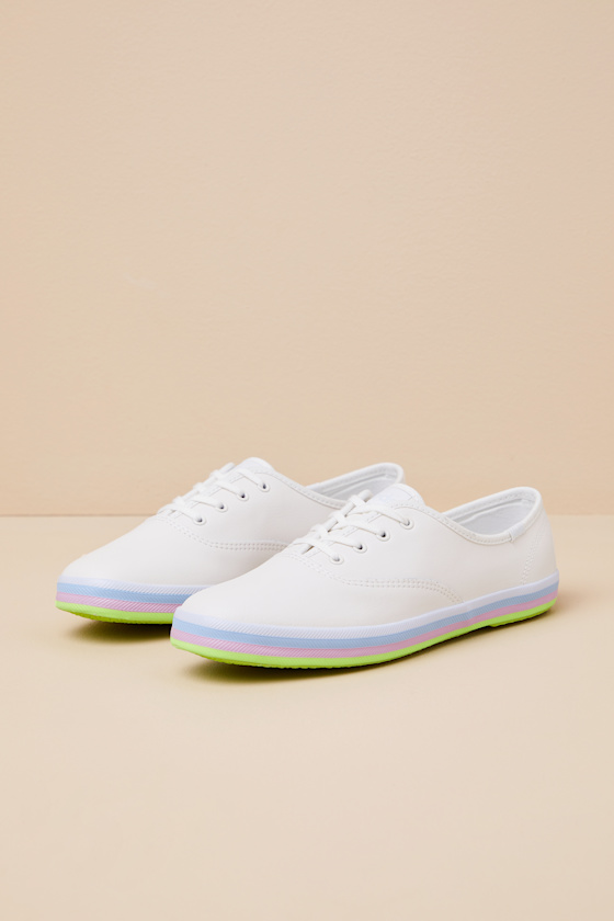 Keds Champion Snow White Multi Foxing Striped Leather Sneakers