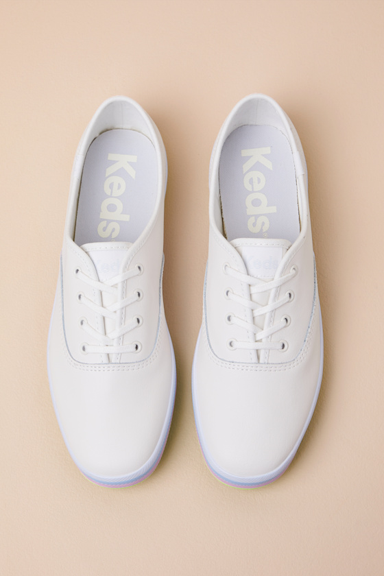 Keds Champion Snow White Multi Foxing Striped Leather Sneakers
