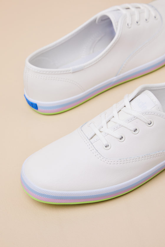 Keds Champion Snow White Multi Foxing Striped Leather Sneakers