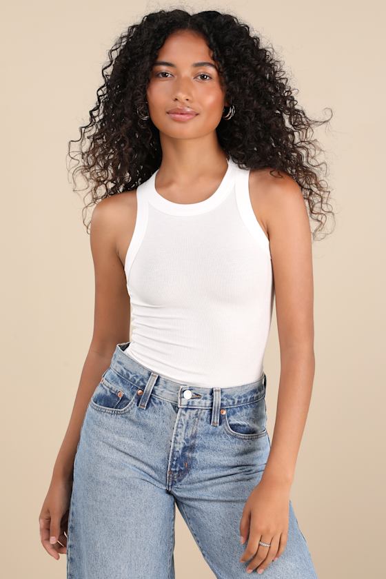 Daily Direction Off White Ribbed Tank Top 5