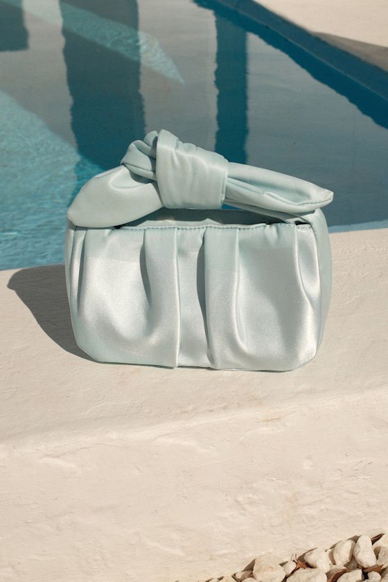 Essential Style Light Blue Satin Knot Handle Clutch Bag