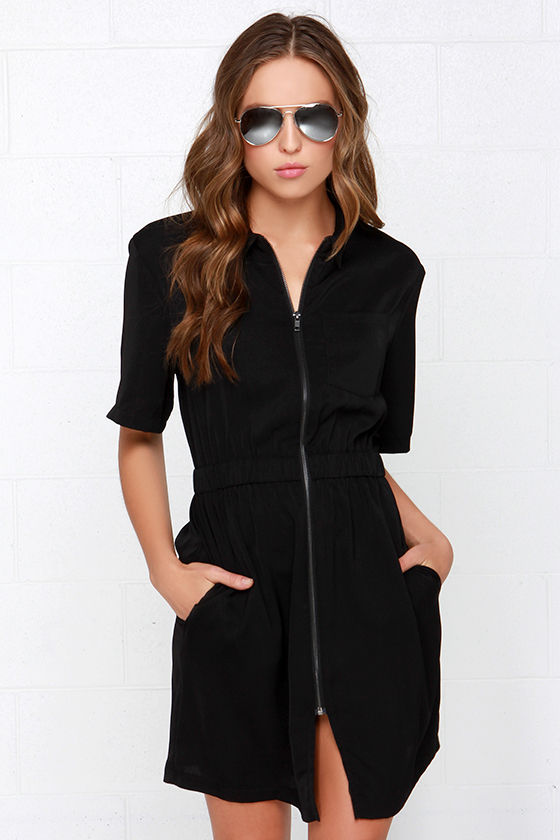 Dress - Shirt Dress - Zipper Dress 