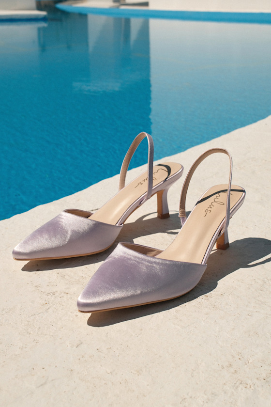 Leith Lavender Satin Kitten Heel Slingback Pumps 1