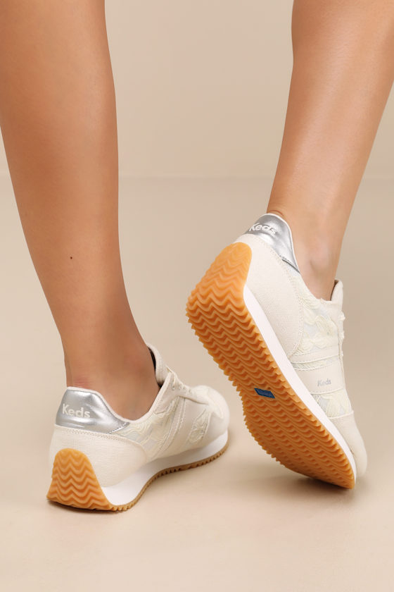 Keds Rena Egret And Cream Floral Lace Lace-up Sneakers
