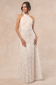 Violeta White and Beige Sequin Floral Maxi Dress 1