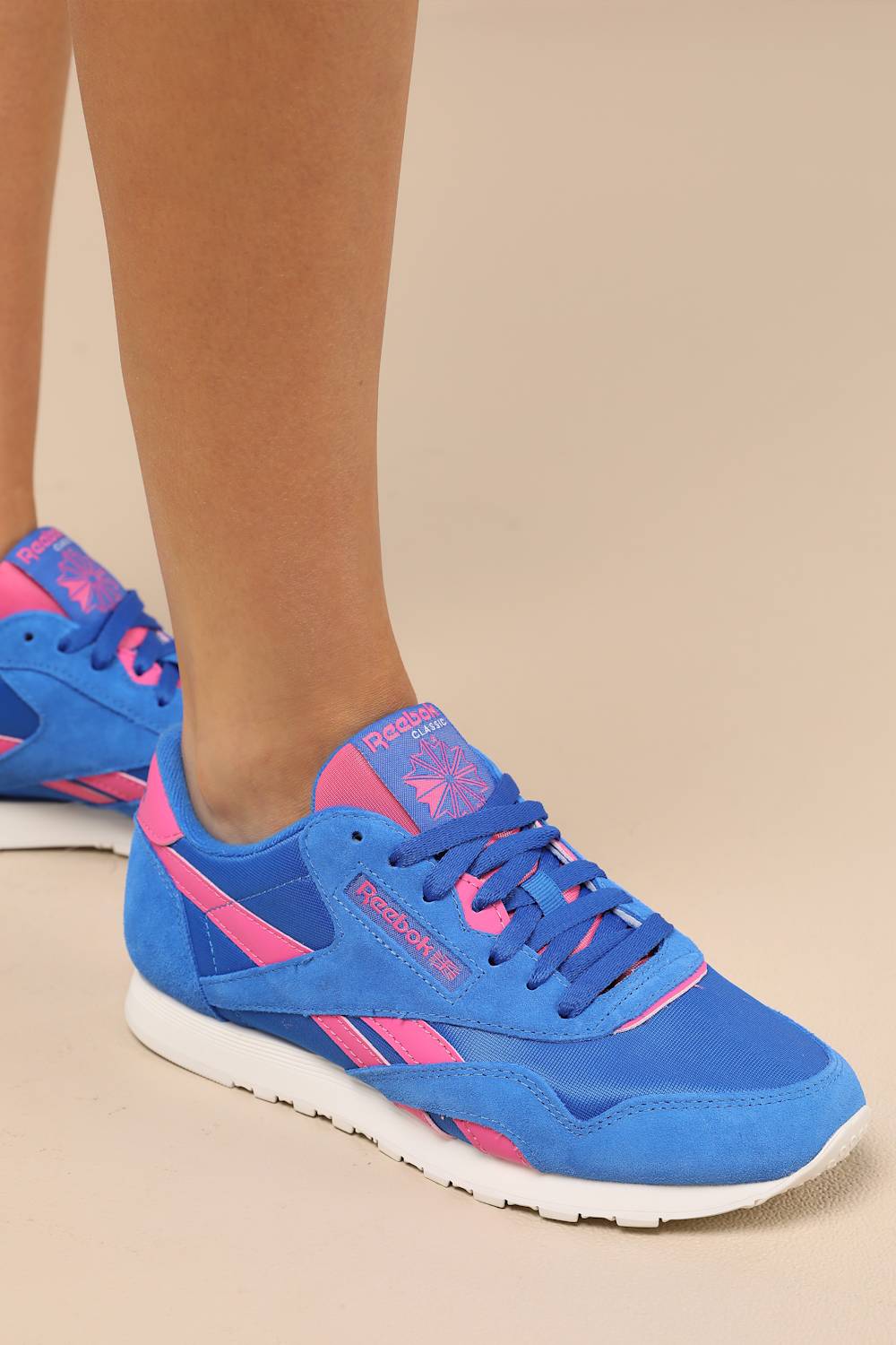 Classic Nylon Optimum Blue and True Pink Suede Leather Sneakers