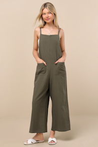 Claudie Sage Linen Sleeveless Cropped Jumpsuit
