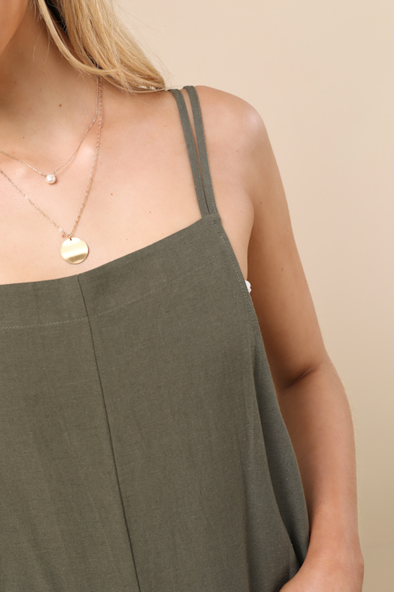 LULUS CLAUDIE SAGE LINEN SLEEVELESS CROPPED JUMPSUIT