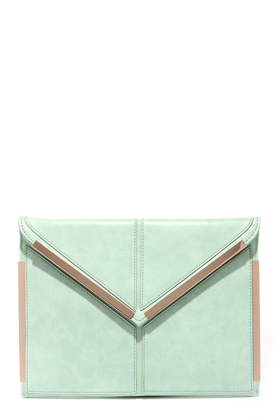 90’s Genuine Leather Mint Green Clutch by Saks Fifth Avenue main image 1