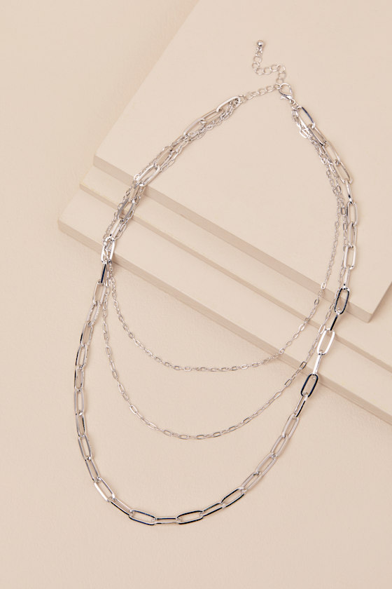Lulus Alwine Silver Layered Paperclip Chain Necklace