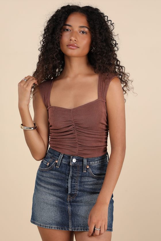 Lulus Carsten Brown Ruched Cutout Tank Top