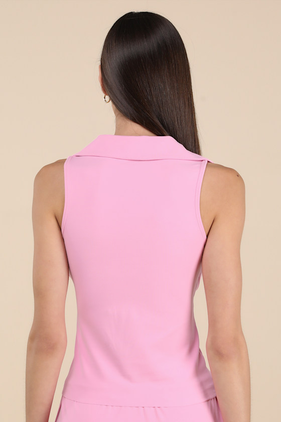 Year Of Ours Gabriella Pink Seamed Collared Tank Top In Pink