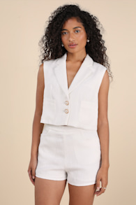 Perfect Company Ivory Tweed High-Waisted Shorts