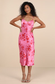 Glamorous Efforts Hot Pink Floral Print Tie-Back Midi Dress 5