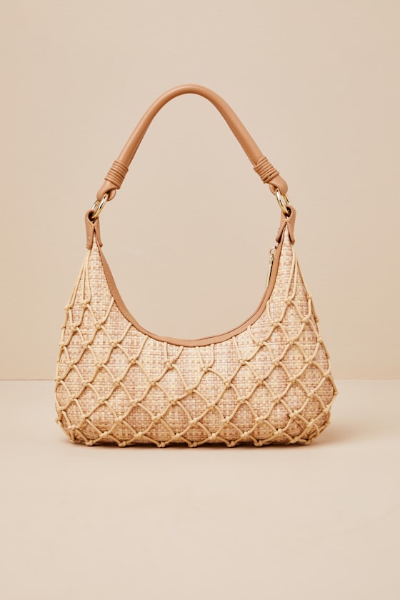Dolce Vita Positano Beige Netted Raffia Shoulder Bag