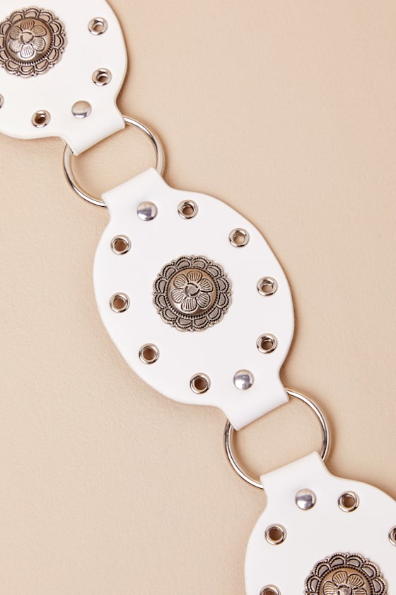 Shop Lulus Creya White Studded Disc Belt