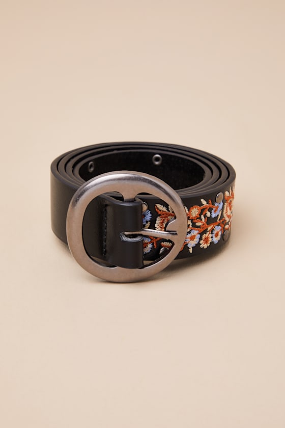 Ashling Black Floral Embroidered Belt 1