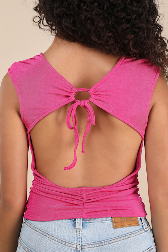 Lulus Carsten Hot Pink Ruched Cutout Tank Top
