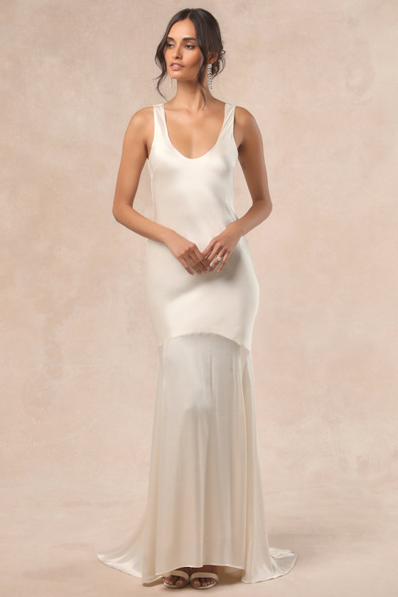 Love All of Me Champagne Satin Maxi Dress 6