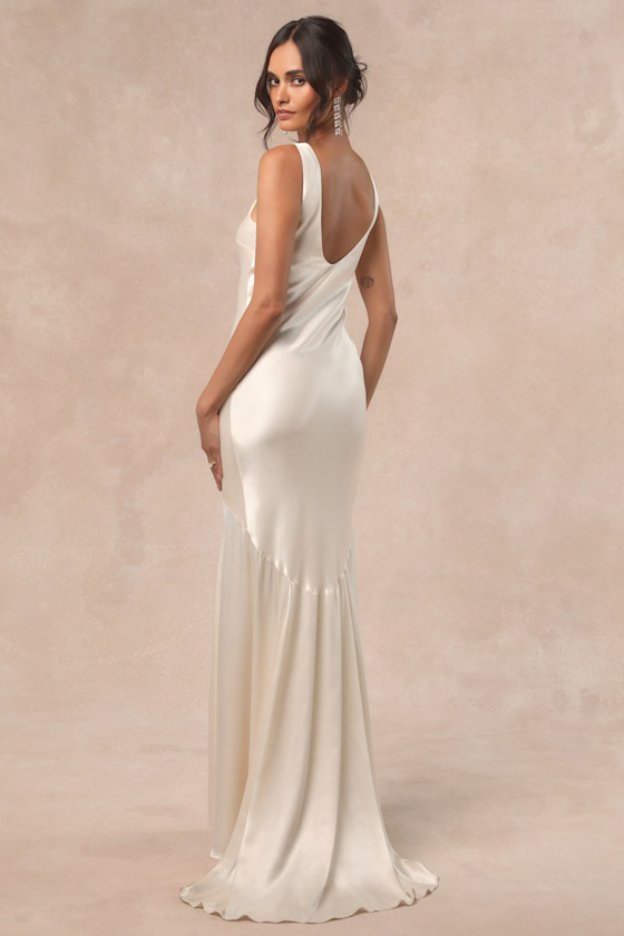 Love All of Me Champagne Satin Maxi Dress 7