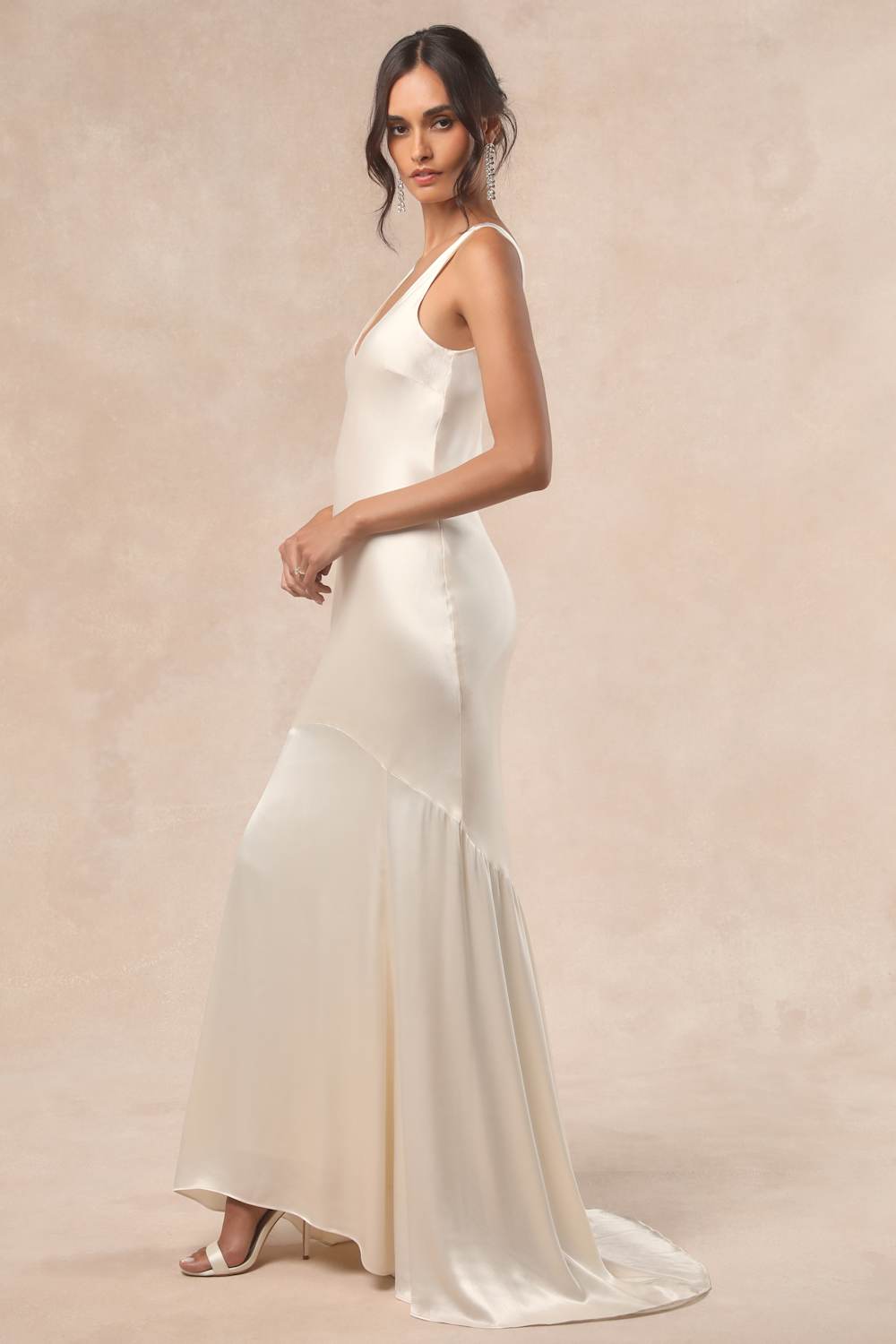 Love All of Me Champagne Satin Maxi Dress