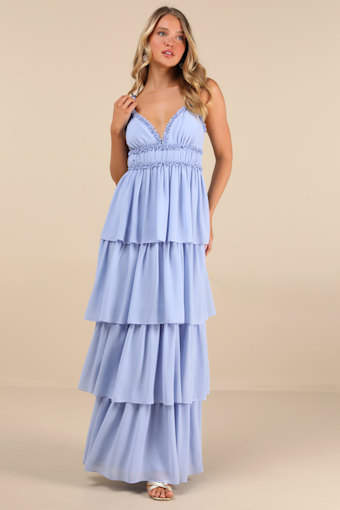 Olimpia Light Blue Ruffled Tiered Maxi Dress 1