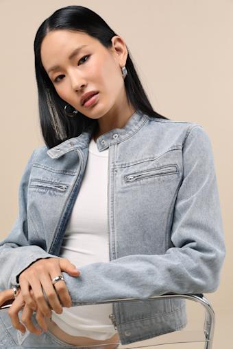 Khine Light Wash Denim Moto Jacket 1