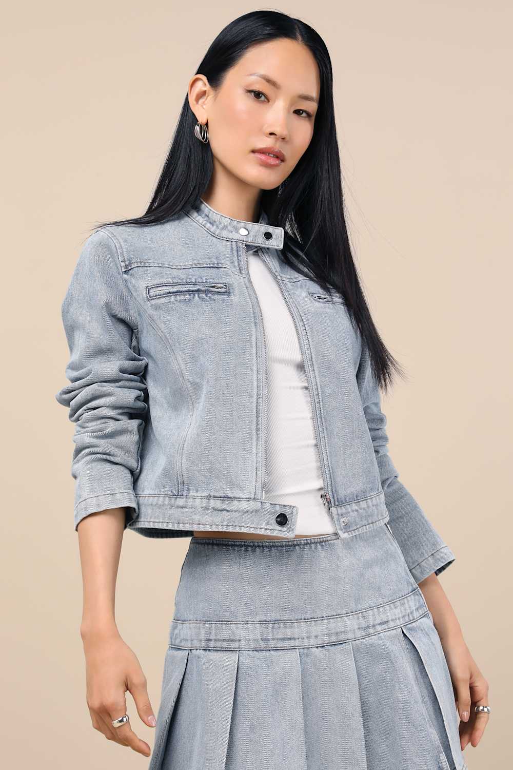 Khine Light Wash Denim Moto Jacket