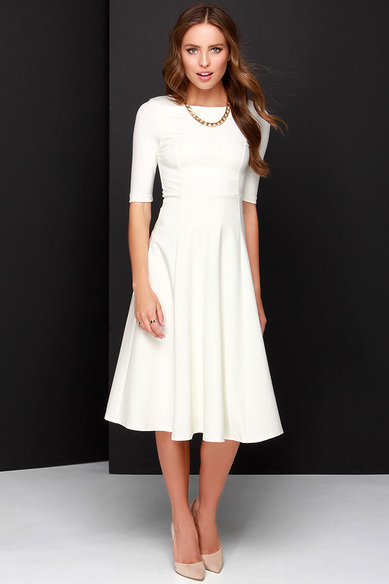 white dress with pockets and sleeves