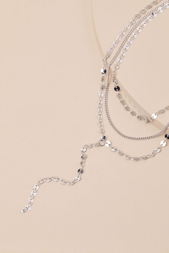 Lulus Elita Silver Lariat Layered Necklace