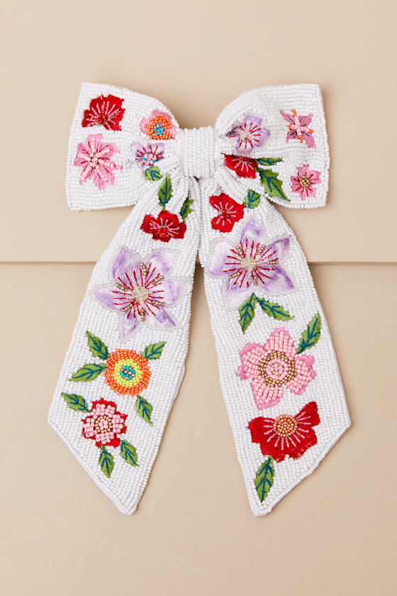 Cayson White Floral Bow Hair Clip 2