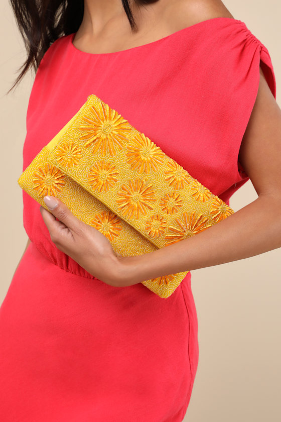 Festive Royalty Beaded Clutch-Yellow