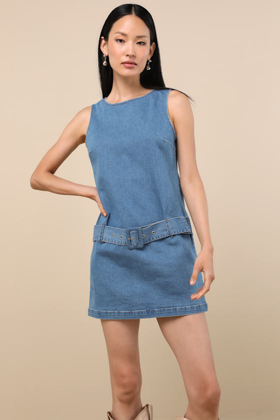 Kimberly Blue Chambray Belted Mini Dress 1