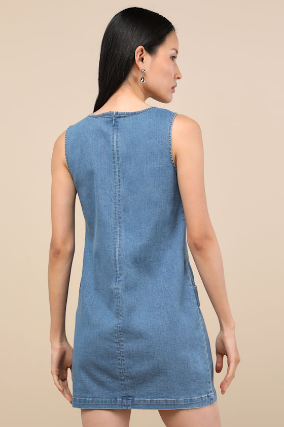 Lulus Kimberly Blue Chambray Belted Mini Dress