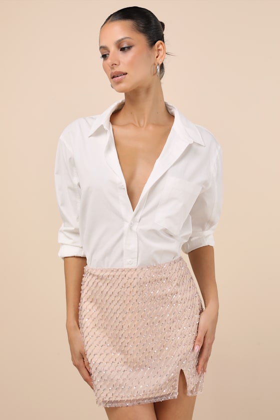 Lulus Idalia Blush Sequin High-rise Mini Skirt