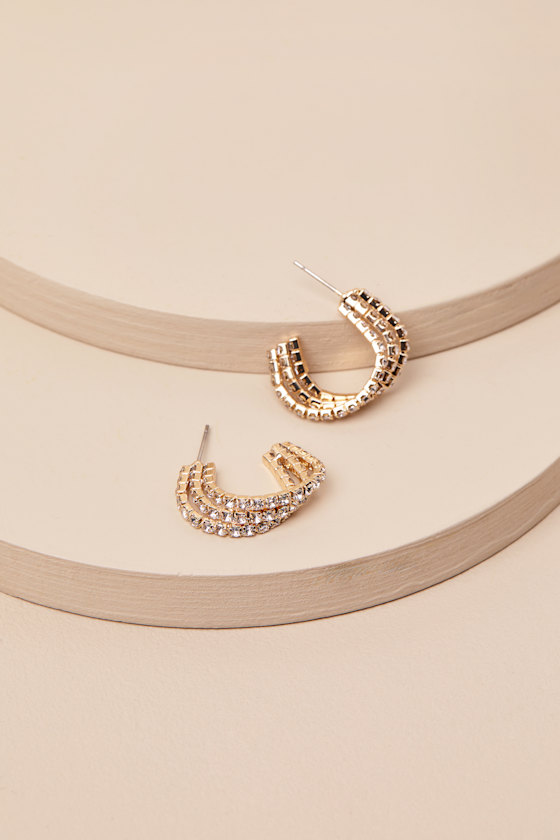LULUS BESTE GOLD RHINESTONE LAYERED HOOP EARRINGS