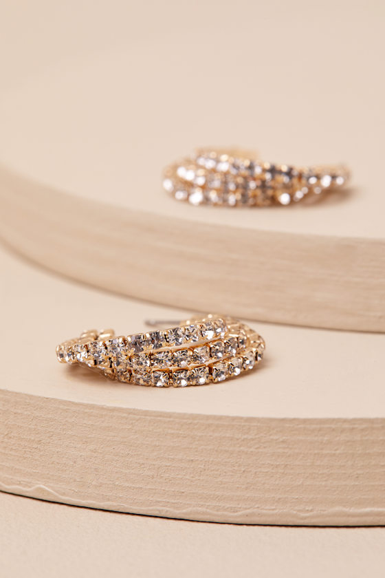 LULUS BESTE GOLD RHINESTONE LAYERED HOOP EARRINGS