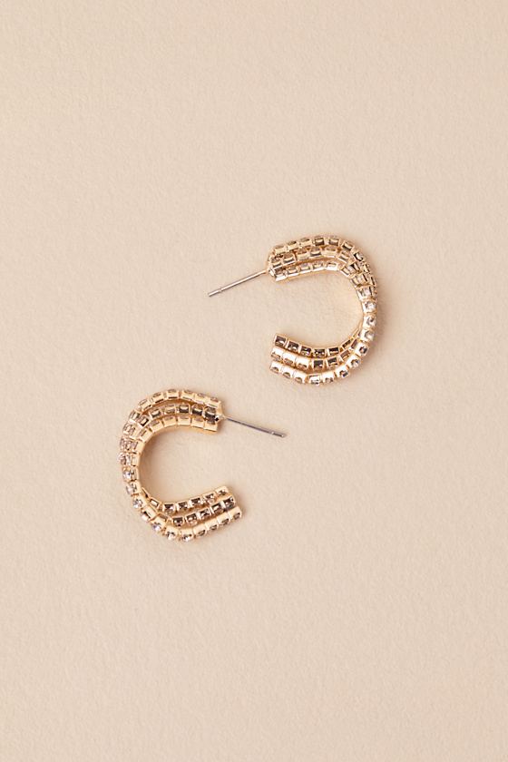 LULUS BESTE GOLD RHINESTONE LAYERED HOOP EARRINGS