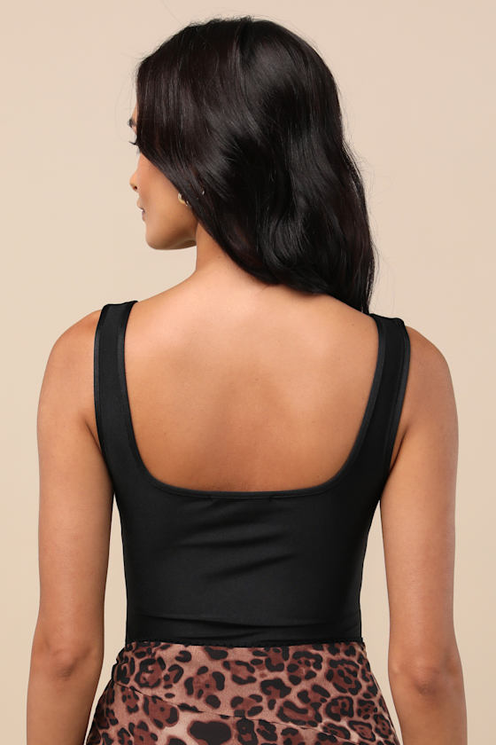 LULUS BASIMA BLACK CUTOUT TWIST-FRONT SLEEVELESS BODYSUIT