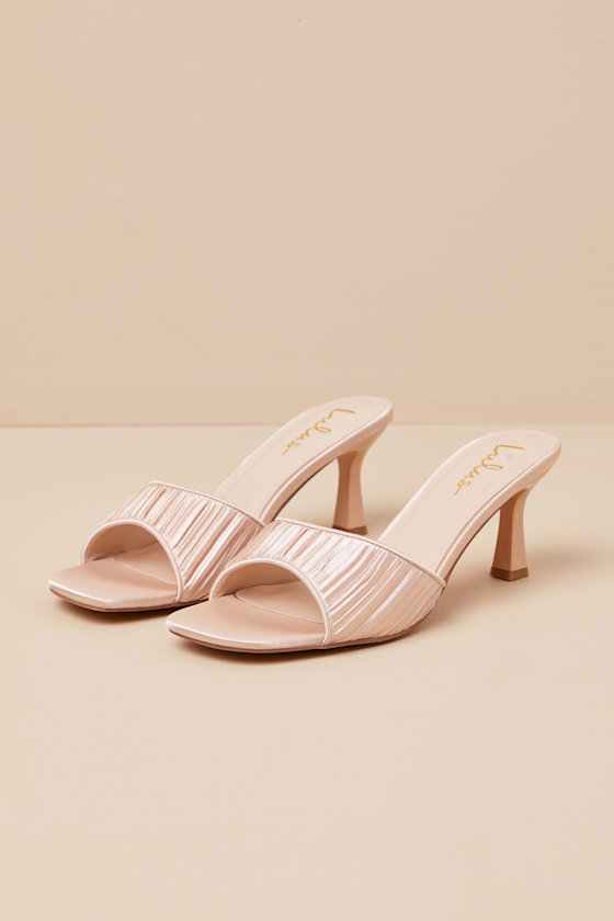 Lulus Rheta Champagne Satin High Heel Slide Sandals