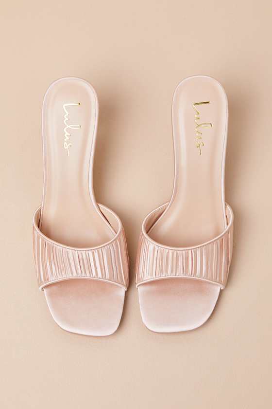Lulus Rheta Champagne Satin High Heel Slide Sandals