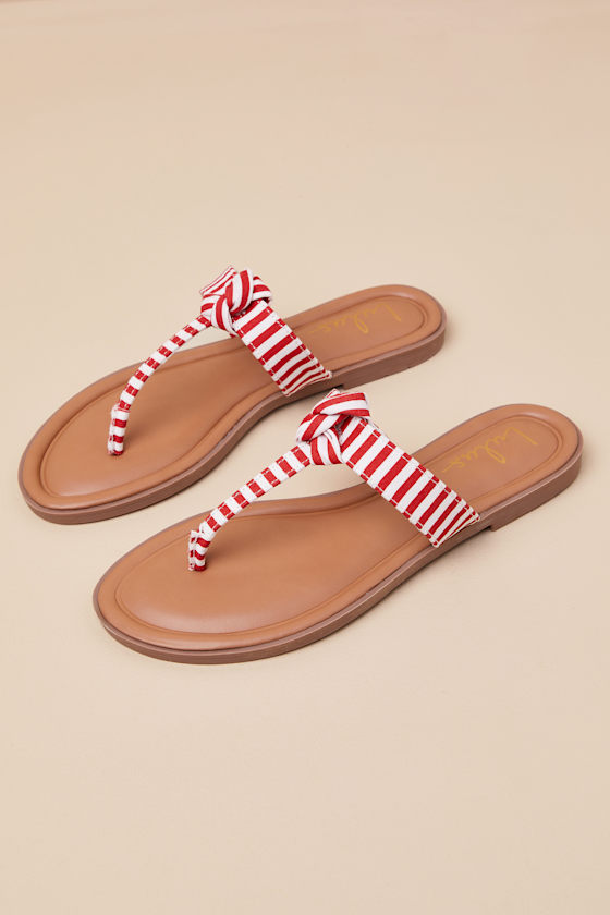 Roderick Red and White Striped Thong Sandals 1
