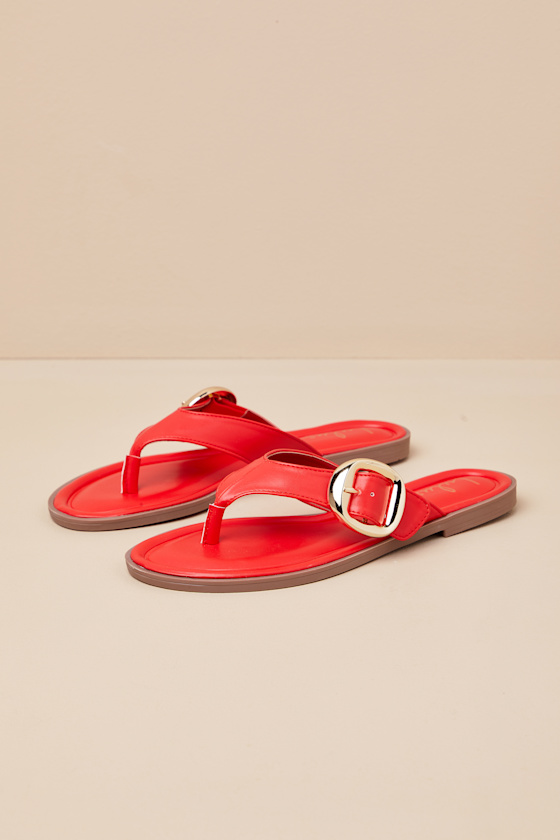 Zelma Red Buckle Thong Sandals 1