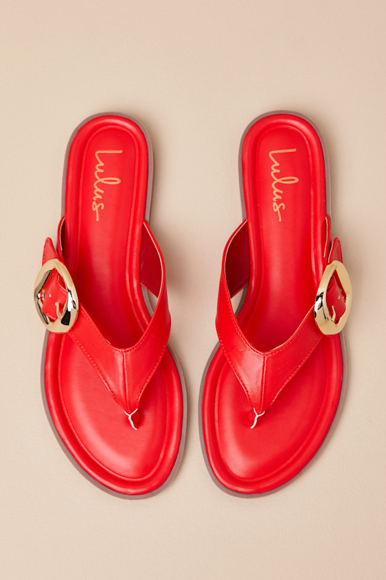 Zelma Red Buckle Thong Sandals 2