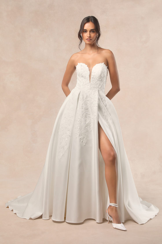 Now and Always White Beaded Embroidered Strapless Gown 6