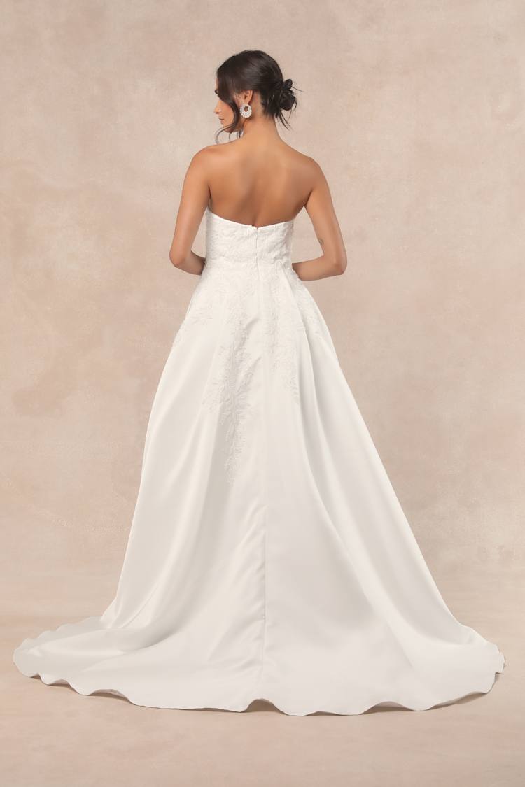 Now and Always White Beaded Embroidered Strapless Gown