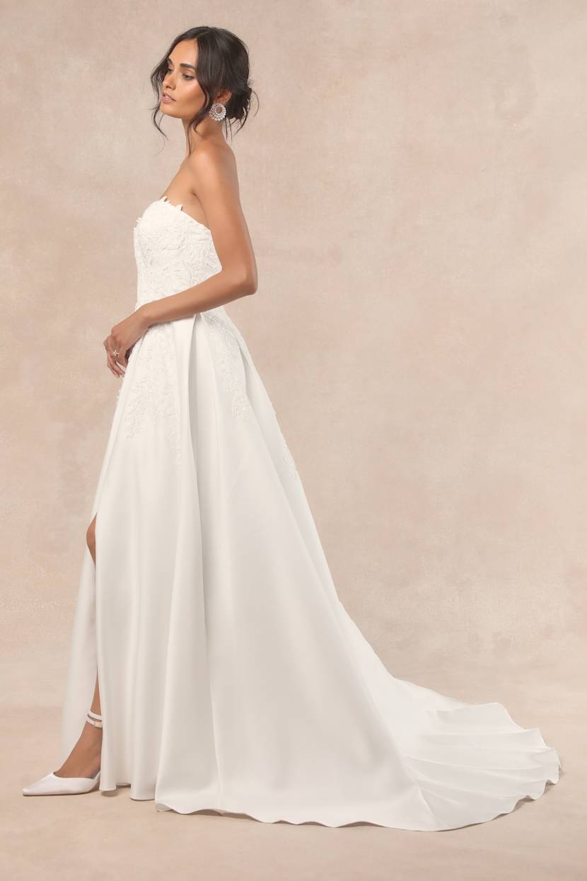Now and Always White Beaded Embroidered Strapless Gown